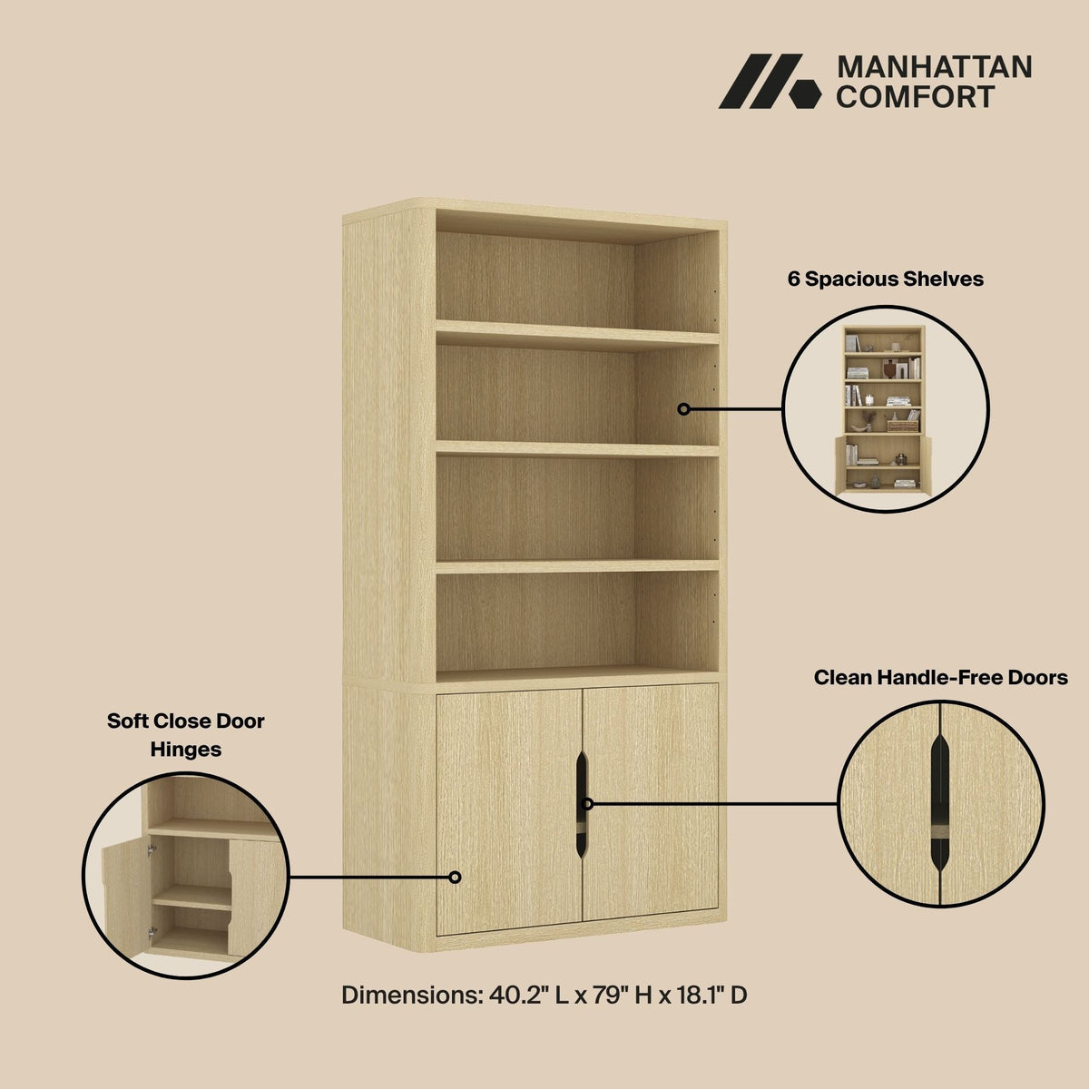 Modern bookcase with adjustable shelves in light wood, 6 shelves HouseOfZazla on Tampa Home & Garden Store