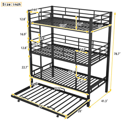Triple Bunk Bed With Trundle by HouseOfZazla, heavy duty steel black bunk beds on Tampa Home & Garden Store