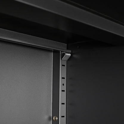 Metal storage cabinet with locking doors and adjustable shelf, black metal construction on Tampa Home & Garden Store