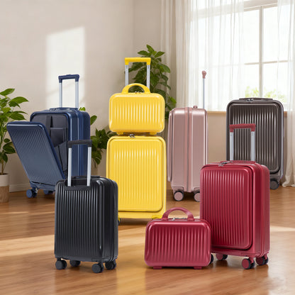 Luggage set 2pc ABS spinner wheels front-opening design yellow HouseOfZazla 14/20 in on Tampa Home & Garden Store
