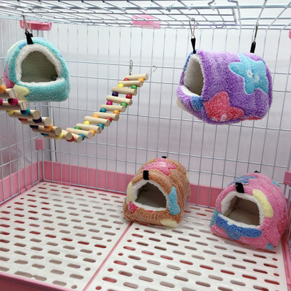 Hamster warm sleeping bag nest; two plush hanging beds in turquoise and purple on Tampa Home & Garden Store