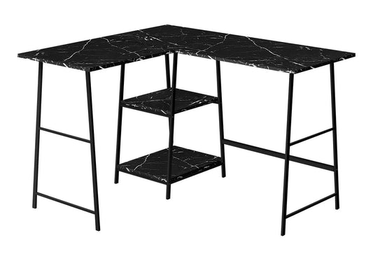 L-shaped desk in black marble laminate with metal frame and shelf by Unique Piece Furniture on Tampa Home & Garden Store