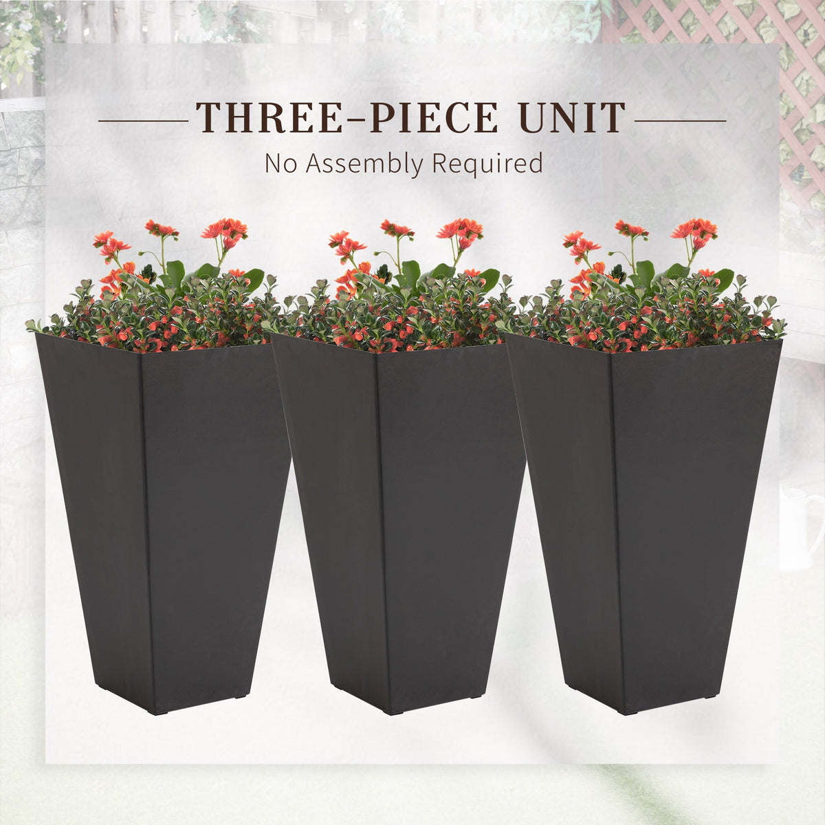 Outsunny 3-piece tall black planters with drainage holes on Tampa Home & Garden Store