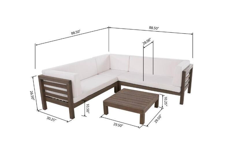 OANA outdoor wooden sectional sofa set with white cushions and coffee table by HouseOfZazla on Tampa Home & Garden Store