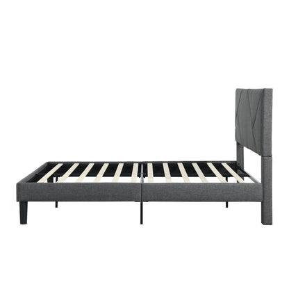 Full Size Gray Upholstered Bed Frame and Slats