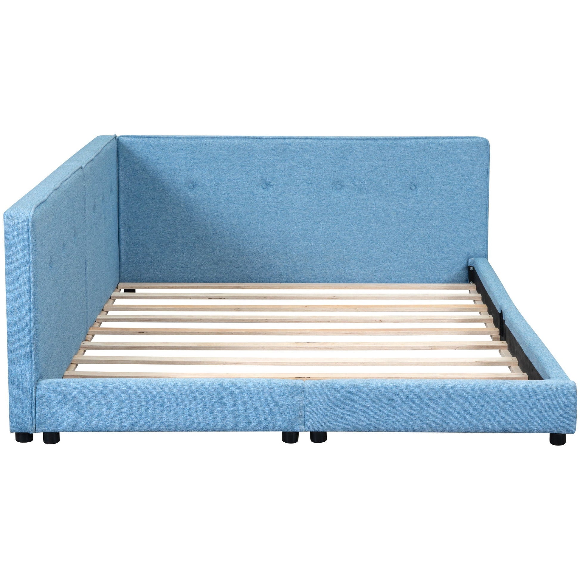 Blue upholstered platform bed frame with slat base HouseOfZazla on Tampa Home & Garden Store
