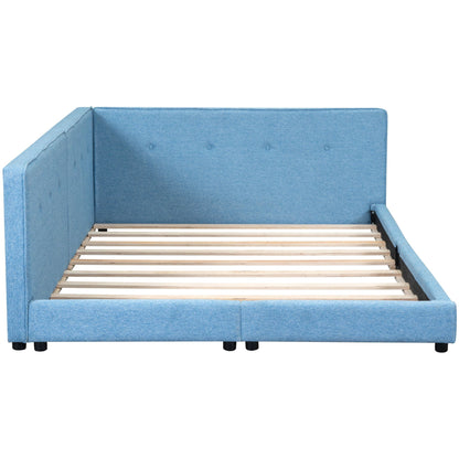 Blue upholstered platform bed frame with slat base HouseOfZazla on Tampa Home & Garden Store