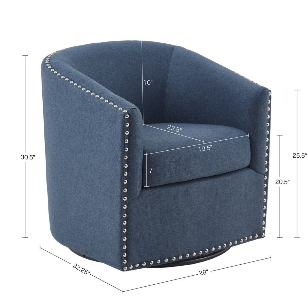 Luxurious blue velvet swivel chair with nailhead trim and 360° rotation HouseOfZazla on Tampa Home & Garden Store