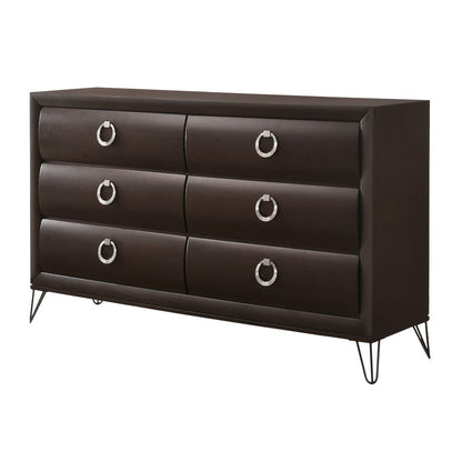 Brown dresser with stainless steel ring pulls, V legs, 6-drawer design by HouseOfZazla on Tampa Home & Garden Store