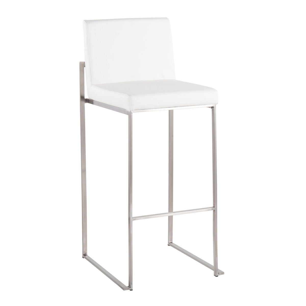 Barstool pair with high back, white upholstered seats and stainless steel frames by HouseOfZazla on Tampa Home & Garden Store