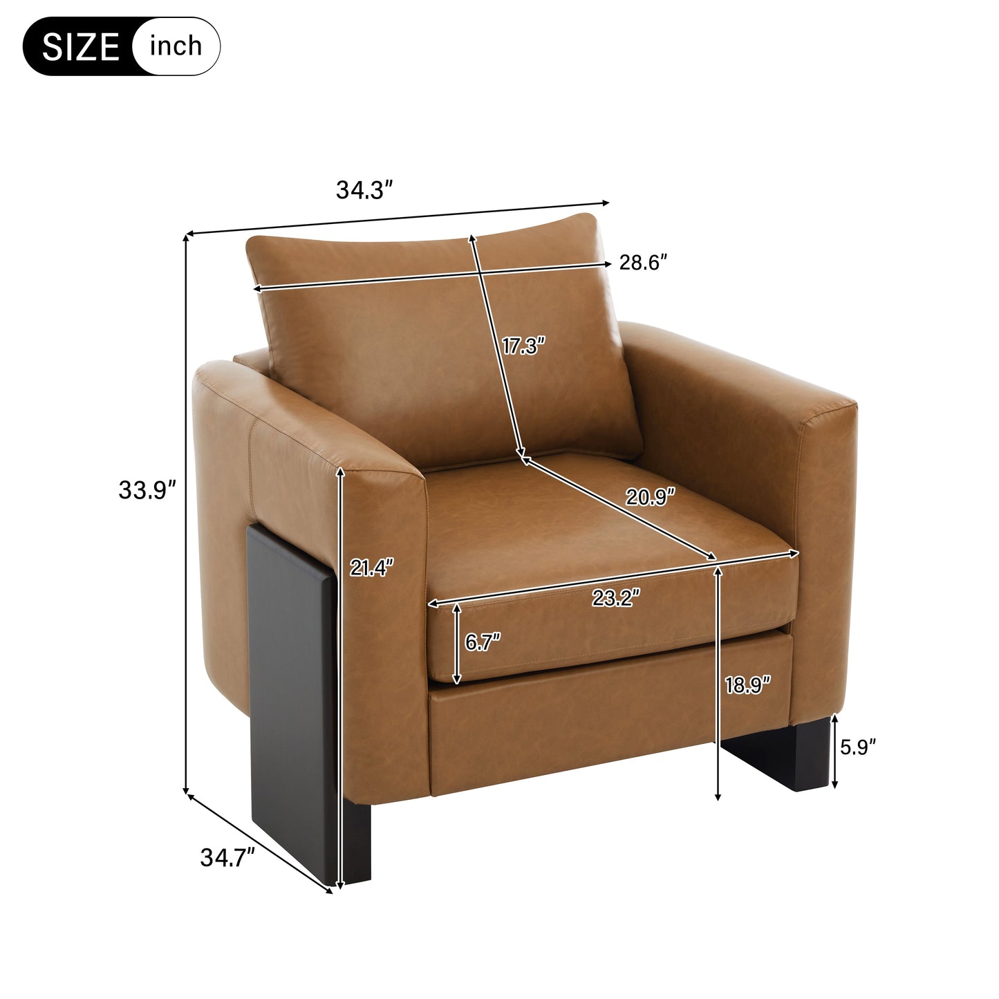 Modern accent chair brown leather club armchair with rubberwood legs by HouseOfZazla on Tampa Home & Garden Store