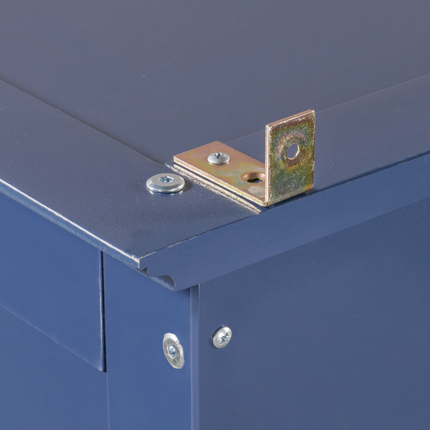 Blue Pine Cabinet With Glass Doors And Drawers