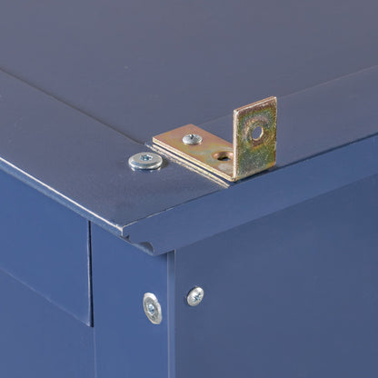 Blue Pine Cabinet With Glass Doors And Drawers