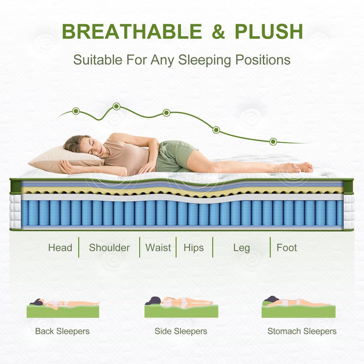 HouseOfZazla 14 Inch Queen Size Hybrid Mattress with coil support on Tampa Home & Garden Store