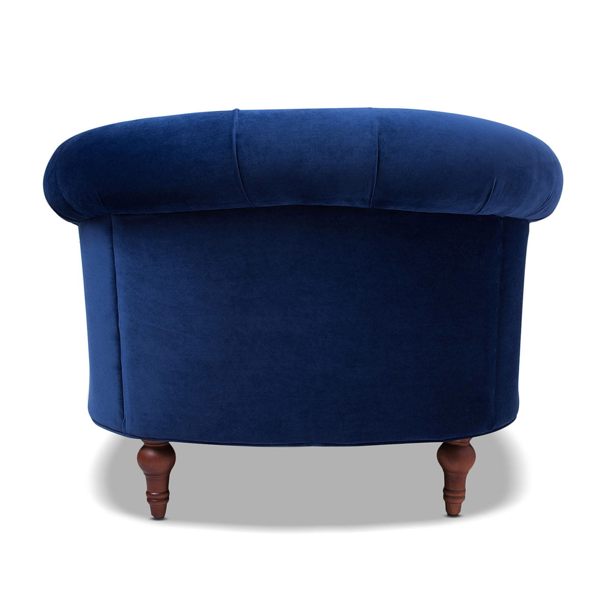 Victorian-style accent chair in royal blue velvet with a curved back and turned wood legs on Tampa Home & Garden Store