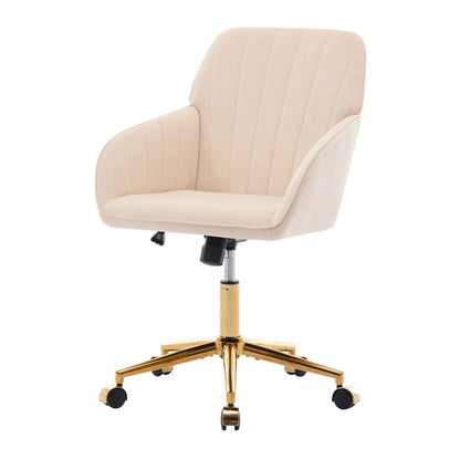 Adjustable ergonomic swivel office chair in beige upholstery with gold base and casters on Tampa Home & Garden Store