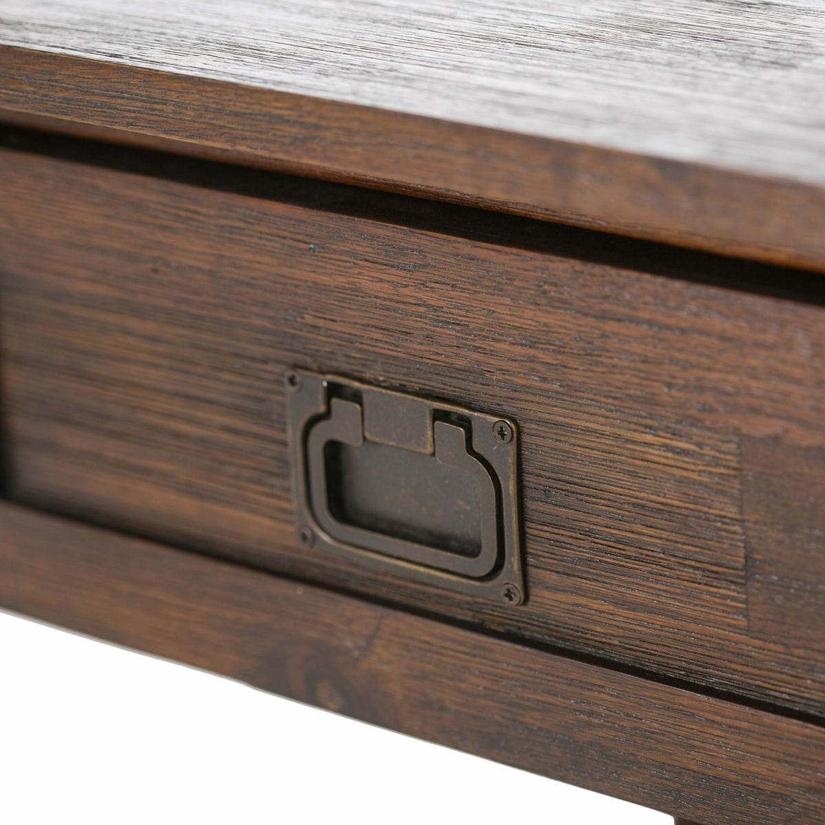 Monroe Solid Acacia Side Table dark brown wood grain with metal hardware on Tampa Home & Garden Store