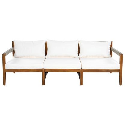 3 Piece Outdoor Sectional Sofa Set by HouseOfZazla with white cushions and wooden frame on Tampa Home & Garden Store