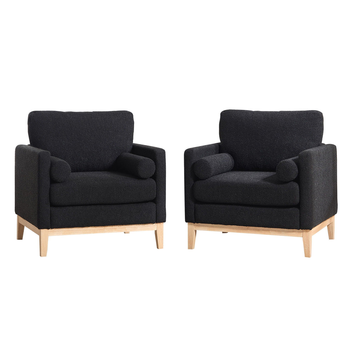 Wide Modern Performance Accent Chairs set of 2 in black textured fabric with natural wood legs on Tampa Home & Garden Store