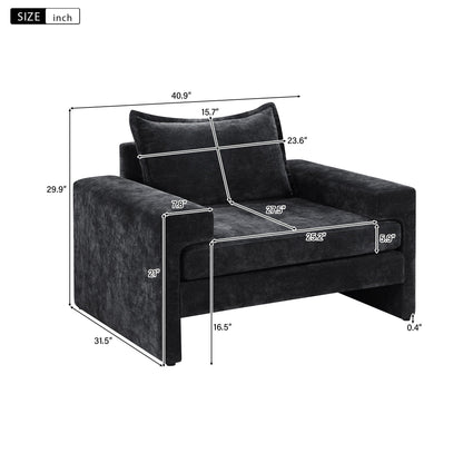 Upholstered accent chair in dark gray fabric with wide armrests and ergonomic back support on Tampa Home & Garden Store