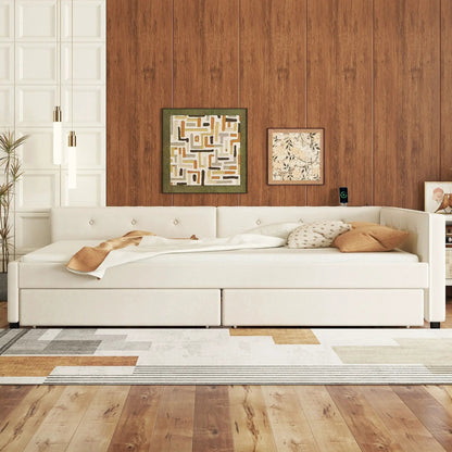 Platform bed with USB ports, white upholstered frame by Unique Piece Furniture on Tampa Home & Garden Store