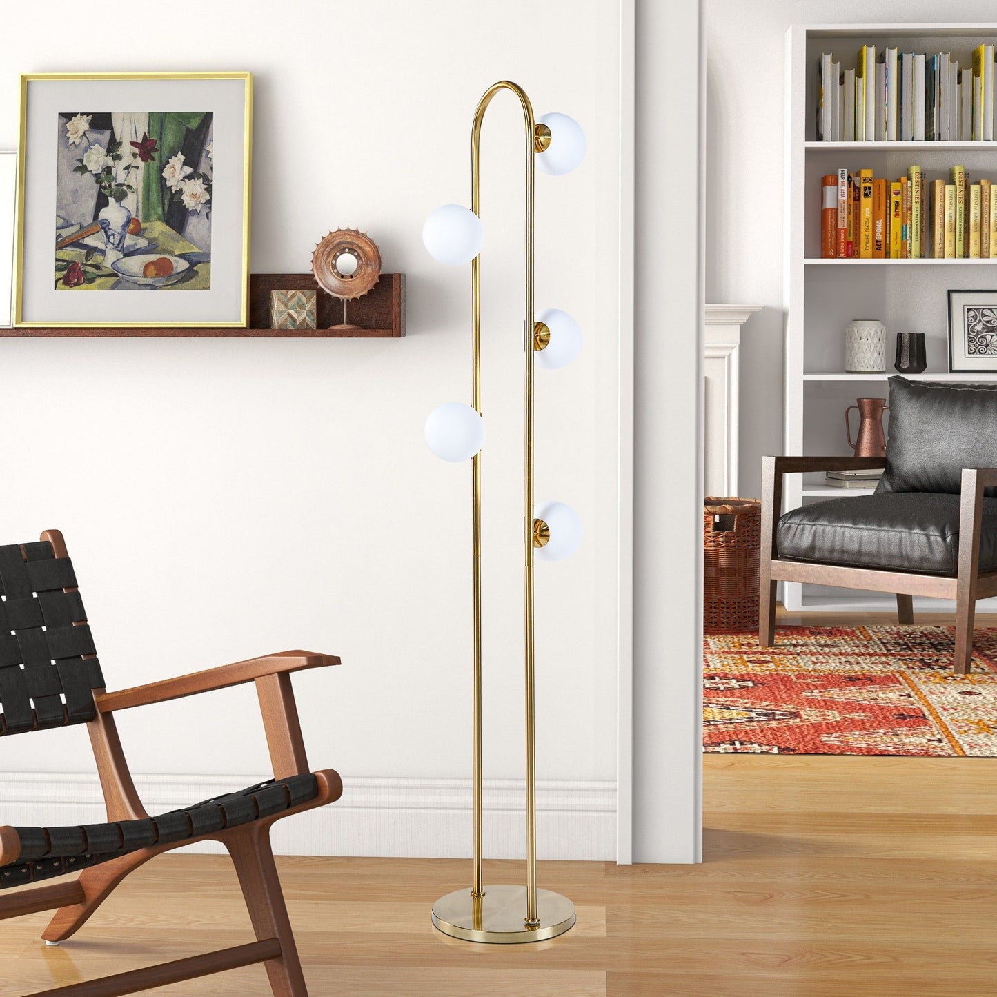 Artema Floor Lamp in gold with curved stems and frosted globe bulbs, by HouseOfZazla on Tampa Home & Garden Store