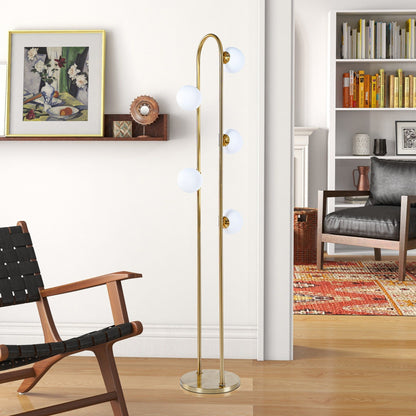 Artema Floor Lamp in gold with curved stems and frosted globe bulbs, by HouseOfZazla on Tampa Home & Garden Store