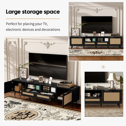 Rattan and Solid Wood TV Stand With Cable