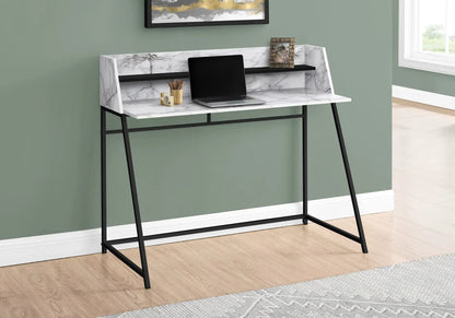 Computer desk by Unique Piece Furniture with marble top, black metal legs, built-in shelf on Tampa Home & Garden Store