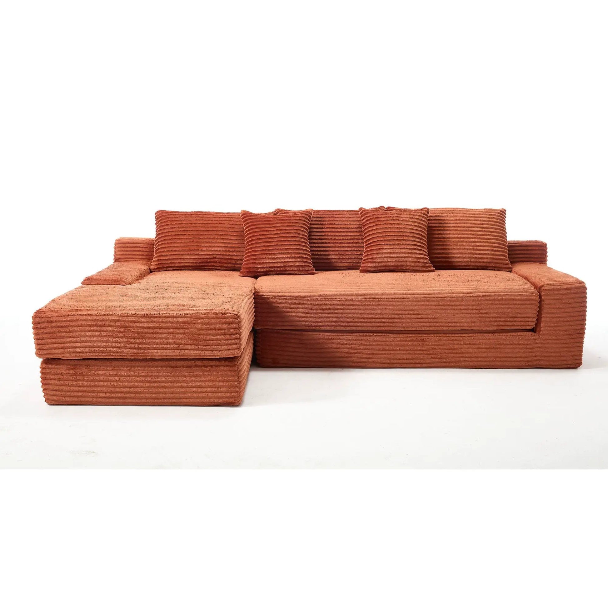 Modern L-shaped sectional couch with memory foam rust corduroy on Tampa Home & Garden Store