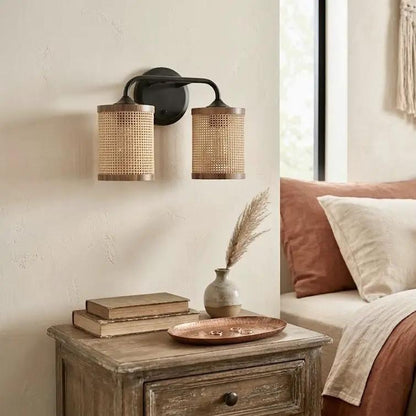 Quell Double Light Vanity with Natural Shade Lamp