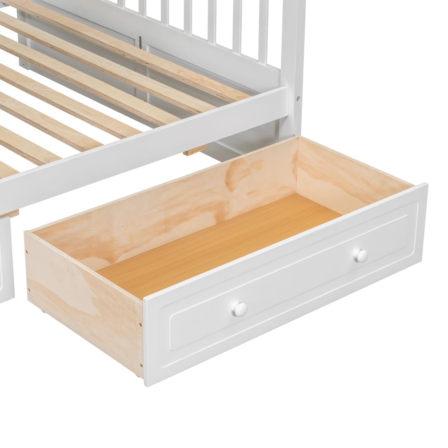 Bunk Bed With Drawers by HouseOfZazla, white frame with natural wood drawer interiors on Tampa Home & Garden Store