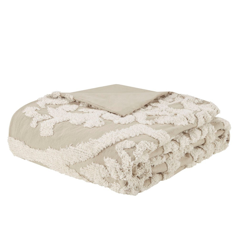 King/Cal King 3 piece tufted cotton chenille damask duvet cover set cream on Tampa Home & Garden Store