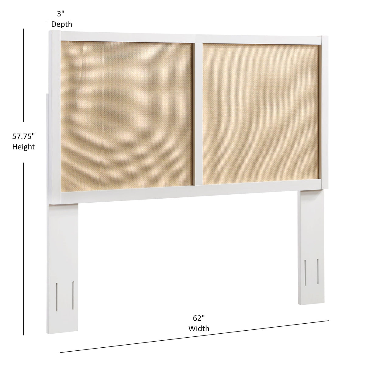Cane headboard with adjustable height, light brown woven cane panels, white frame, HouseOfZazla on Tampa Home & Garden Store