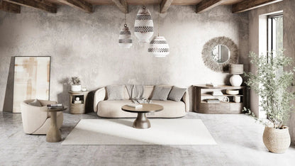 Bosley Demilune Sofa Table Porpoise finish by Unique Piece Furniture, curved console beside sofa on Tampa Home & Garden Store