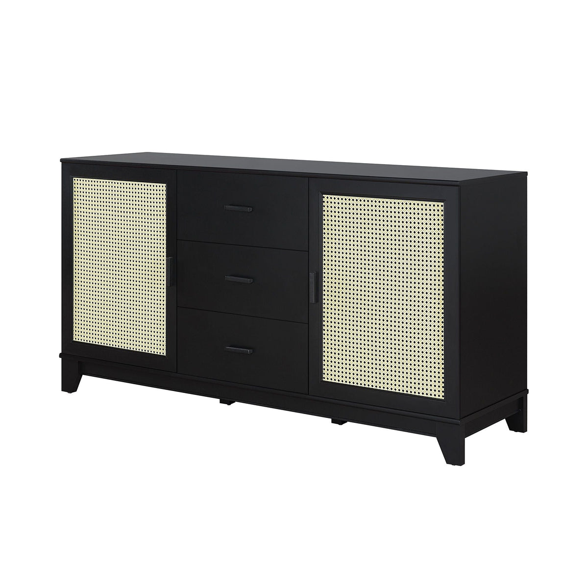 Modern cane design sideboard with black finish, solid wood handles and woven cane panels on Tampa Home & Garden Store