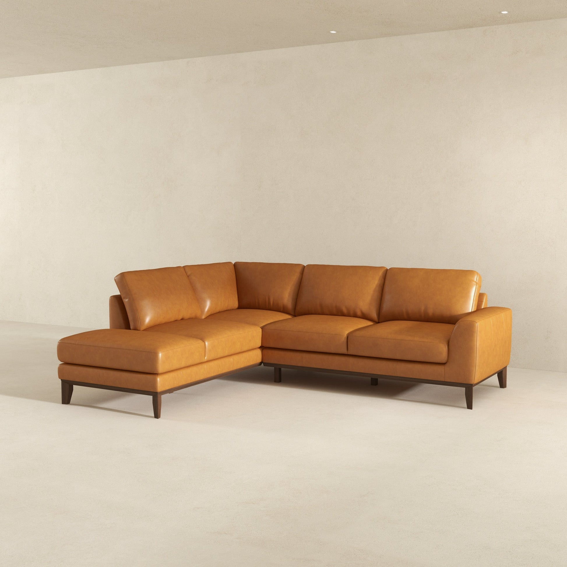 London Leather Sectional Sofa Left Facing in caramel tan leather by HouseOfZazla on Tampa Home & Garden Store