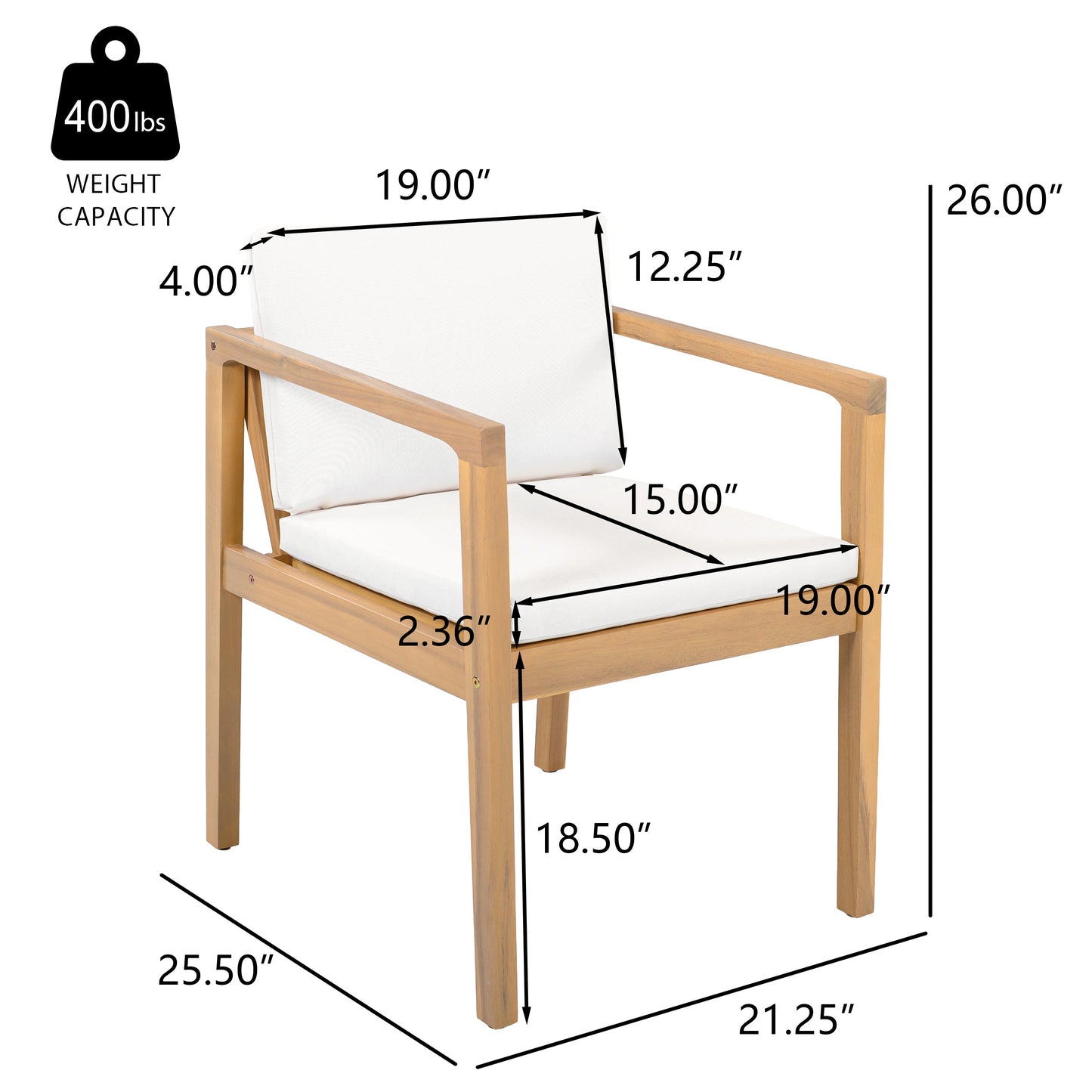 Acacia Wood Outdoor Dining Chairs Set of Two