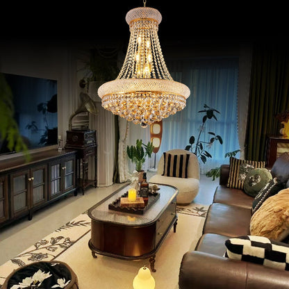 24-Inch gold crystal chandelier, 12-light Empire ceiling light with crystal strands on Tampa Home & Garden Store