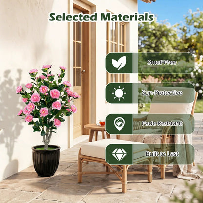 Artificial Camellia Tree 39.5 Inch Cement Pot