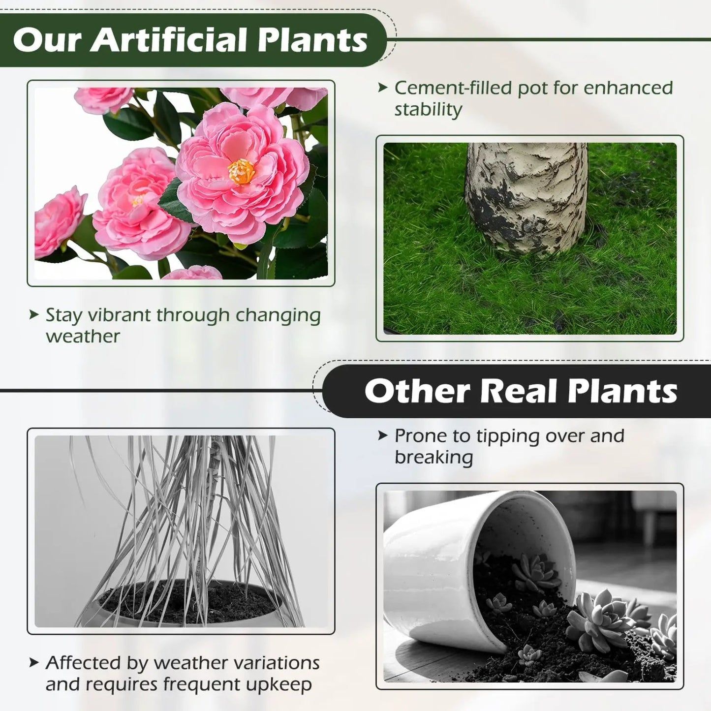 Artificial Camellia Tree 39.5 Inch Cement Pot