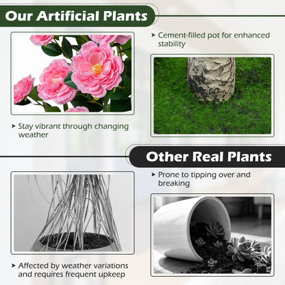 Artificial Camellia Tree 39.5 Inch Cement Pot