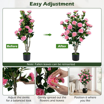 Artificial Camellia Tree 39.5 Inch Cement Pot