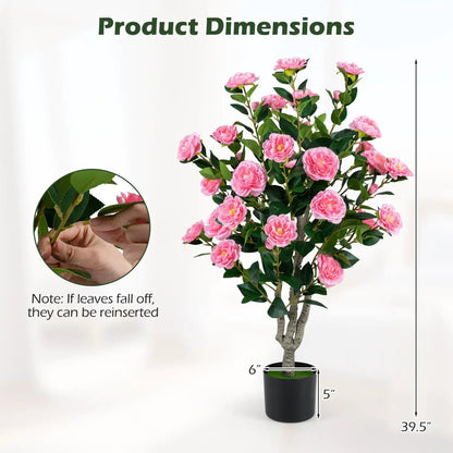 Artificial Camellia Tree 39.5 Inch Cement Pot