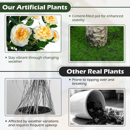 Artificial Camellia Tree 39.5 Inch Cement Pot