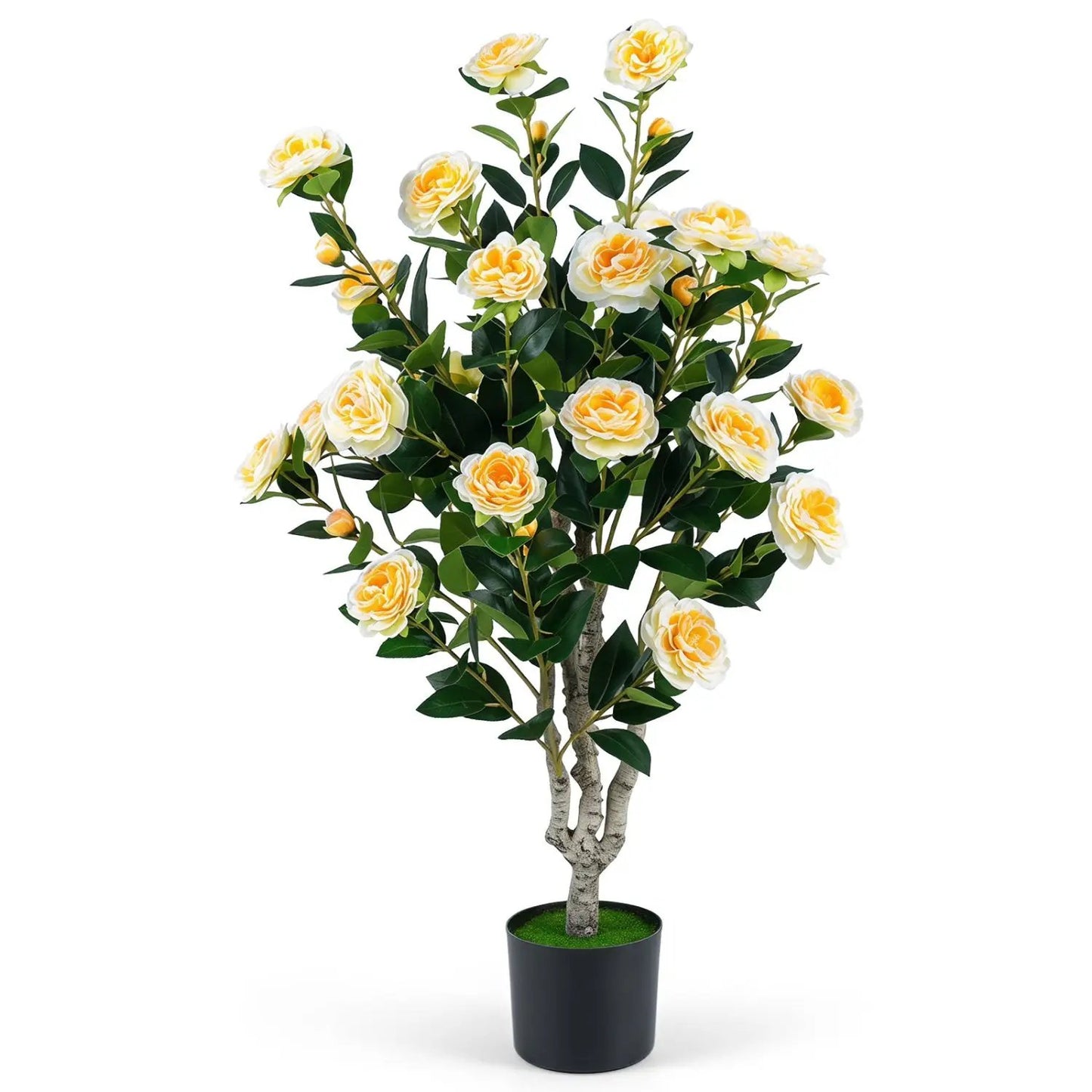 Artificial Camellia Tree 39.5 Inch Cement Pot