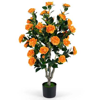Artificial Camellia Tree 39.5 Inch Cement Pot