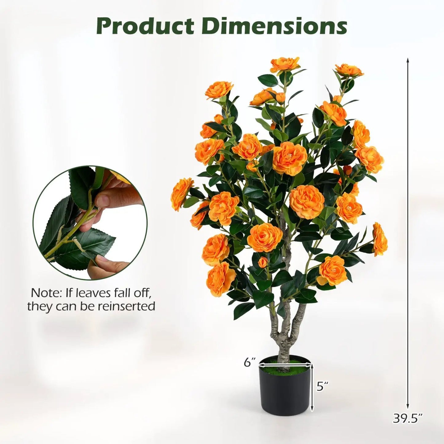 Artificial Camellia Tree 39.5 Inch Cement Pot