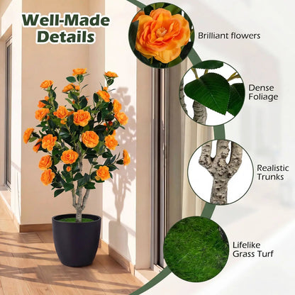 Artificial Camellia Tree 39.5 Inch Cement Pot