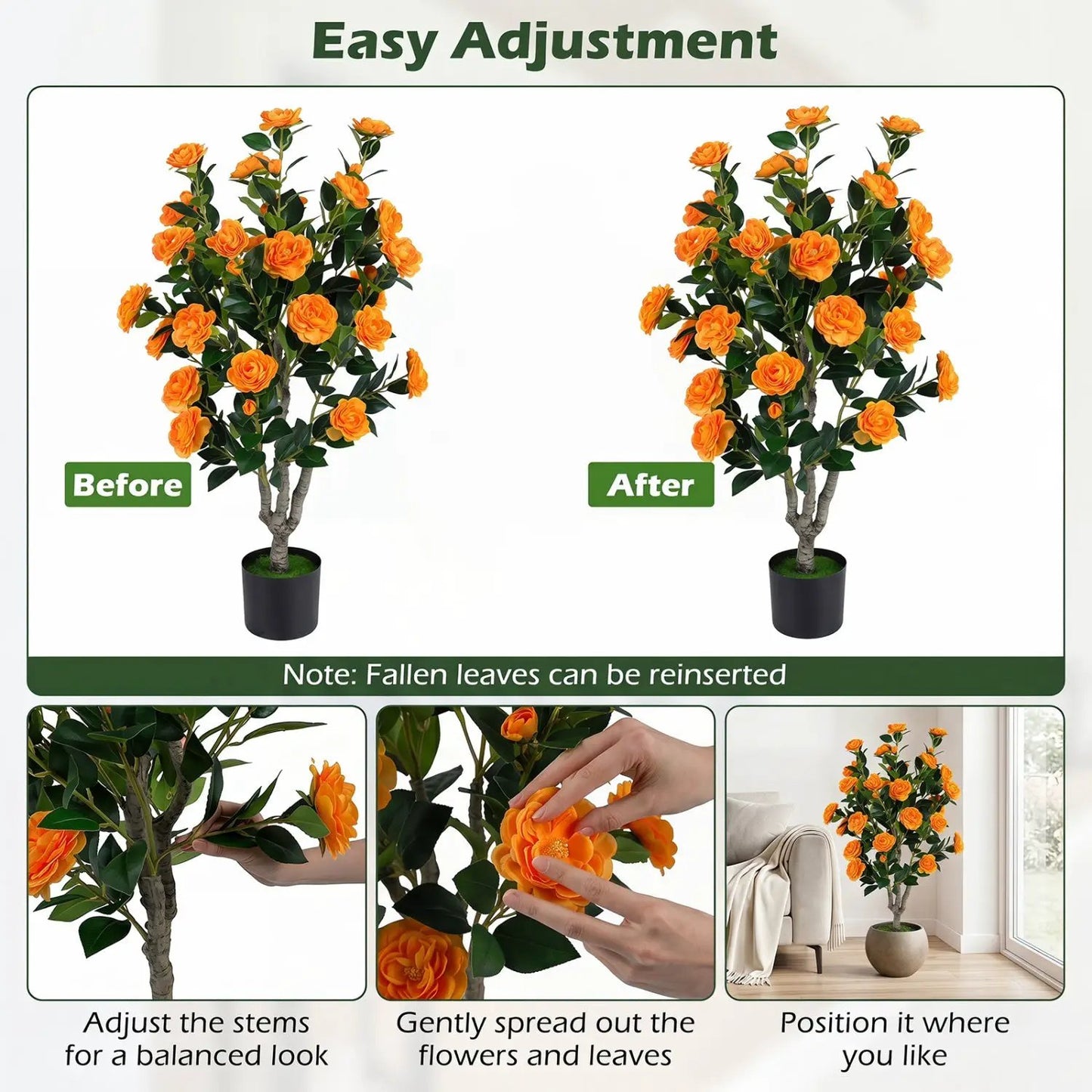 Artificial Camellia Tree 39.5 Inch Cement Pot